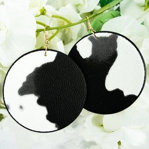 NWT *BOUTIQUE*   BLACK COWHIDE FAUX LEATHER EARRINGS